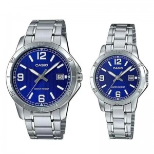 Casio MTP dan LTP-V004D-2BUDF Silver Blue Couple